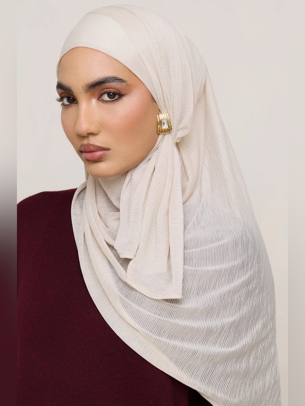 Veiled Collection Stretch Stripe Hijab - Beige